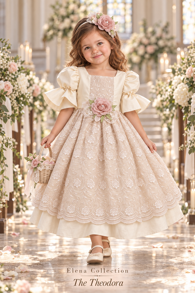The Theodora – Couture Flower Girl Dress and Headband Set