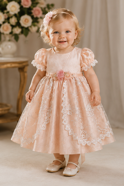 Elena Collection Isabella Rose Dress | One-of-a-Kind Silk Flower Girl Dress | 18 Months
