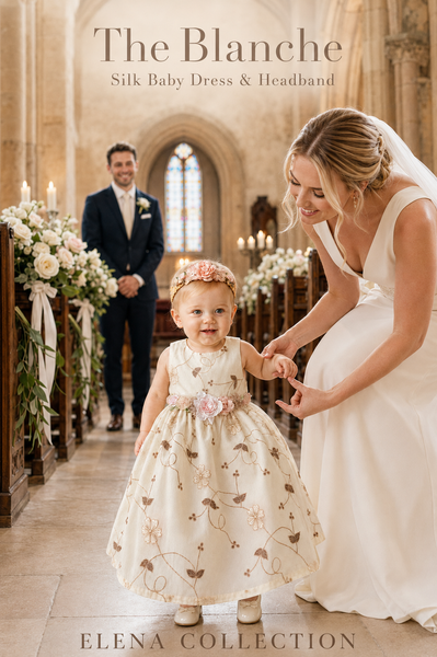 The Blanche | Vintage Embroidered Organza Baby Dress & Headband