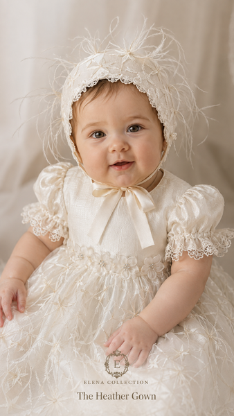 The Heather Gown & Bonnet | One-of-a-Kind Silk Christening Ensemble