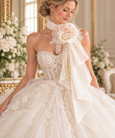 The Romantic Rose | Silk Bridal Sash & Handmade Floral Brooch