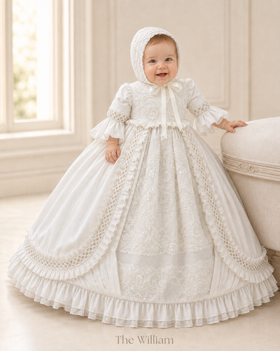 THE WILLIAM
Silk Couture Christening Gown & Bonnet