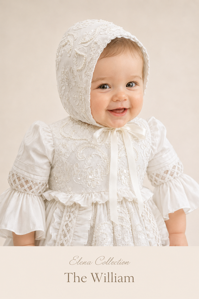 THE WILLIAM
Silk Couture Christening Gown & Bonnet