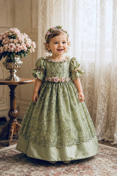 Emerald Rose Heirloom Dress | Victorian Flower Girl Dress | Elena Collection