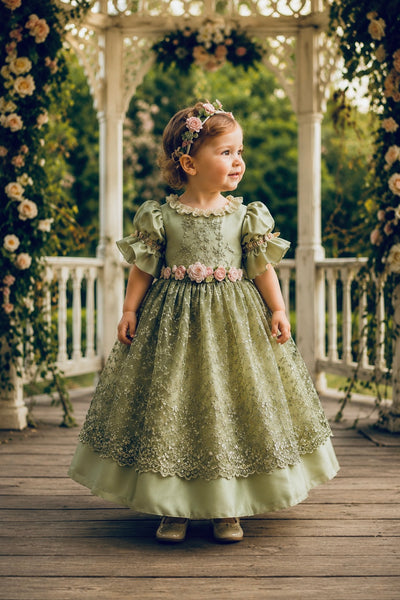 Emerald Rose Heirloom Dress | Victorian Flower Girl Dress | Elena Collection
