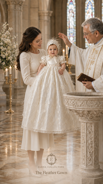 The Heather Gown & Bonnet | One-of-a-Kind Silk Christening Ensemble