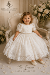 The Lorena | Hand-Beaded Corded Lace Christening Dress & Bonnet