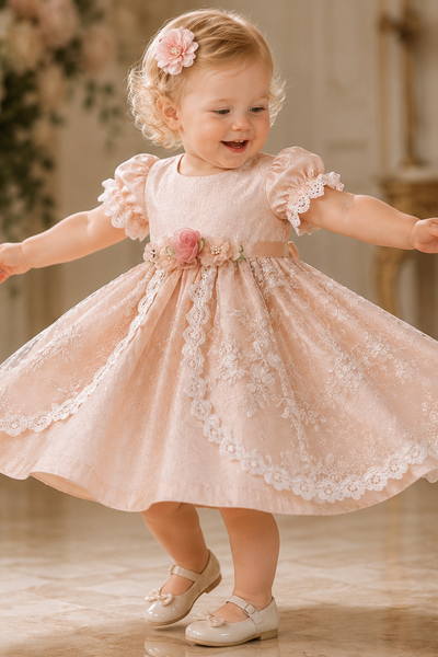 Elena Collection Isabella Rose Dress | One-of-a-Kind Silk Flower Girl Dress | 18 Months