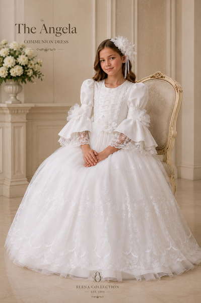 The Angela | Silk & Vintage Lace First Communion Dress