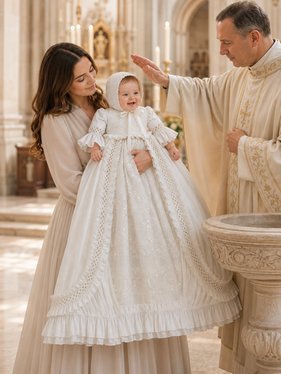 THE WILLIAM
Silk Couture Christening Gown & Bonnet
