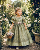 Emerald Rose Heirloom Dress | Victorian Flower Girl Dress | Elena Collection