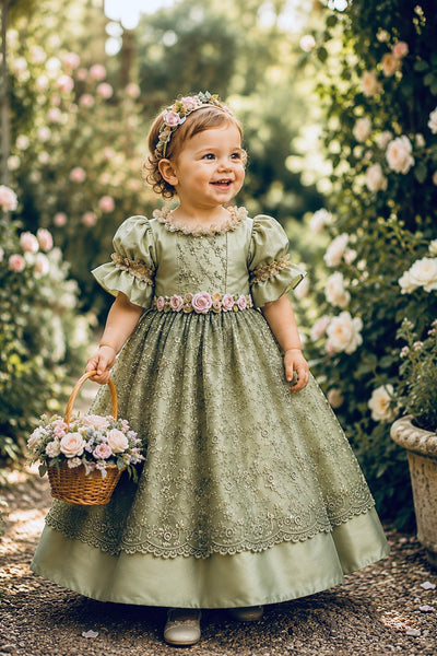 Emerald Rose Heirloom Dress | Victorian Flower Girl Dress | Elena Collection