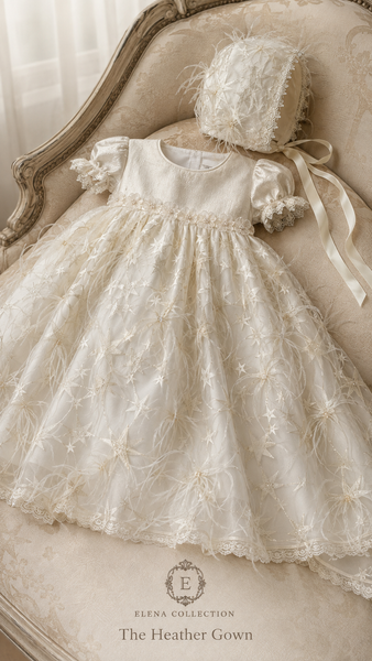 The Heather Gown & Bonnet | One-of-a-Kind Silk Christening Ensemble