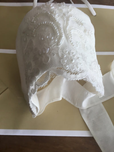 The Lorena | Hand-Beaded Corded Lace Christening Dress & Bonnet