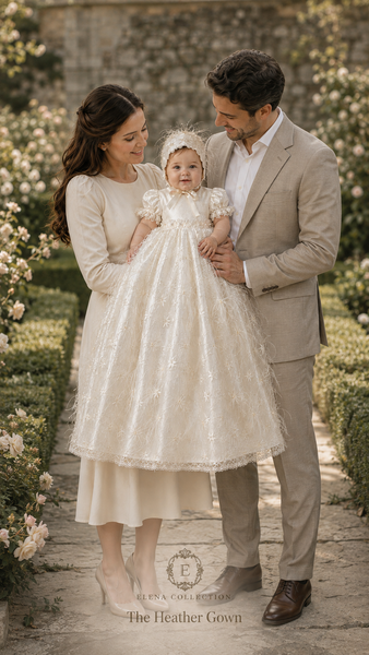 The Heather Gown & Bonnet | One-of-a-Kind Silk Christening Ensemble
