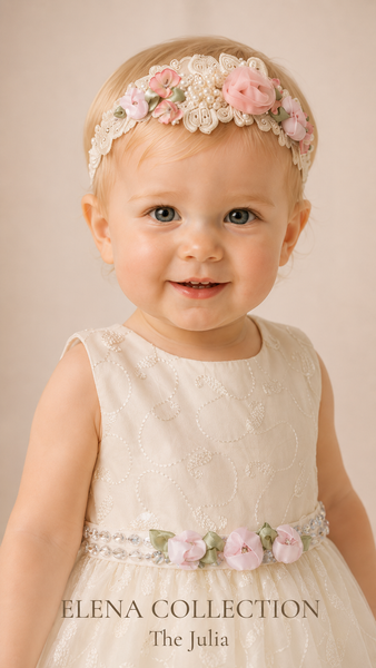 The Julia | Vintage Embroidered Organza Baby Dress & Headband