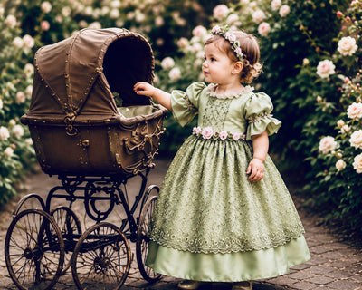 Emerald Rose Heirloom Dress | Victorian Flower Girl Dress | Elena Collection