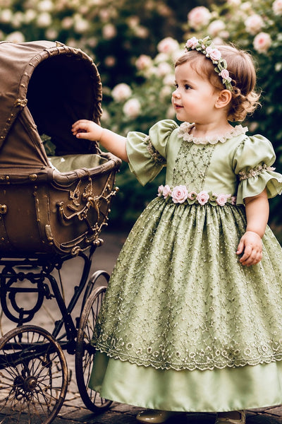 Emerald Rose Heirloom Dress | Victorian Flower Girl Dress | Elena Collection