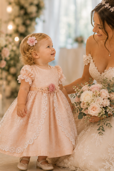 Elena Collection Isabella Rose Dress | One-of-a-Kind Silk Flower Girl Dress | 18 Months