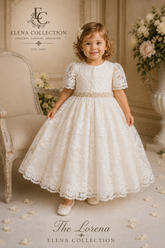 The Lorena | Hand-Beaded Corded Lace Christening Dress & Bonnet