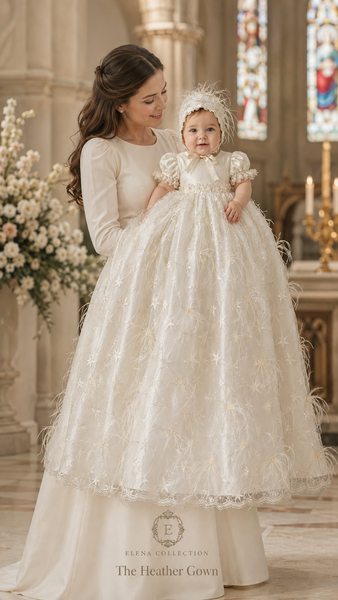The Heather Gown & Bonnet | One-of-a-Kind Silk Christening Ensemble