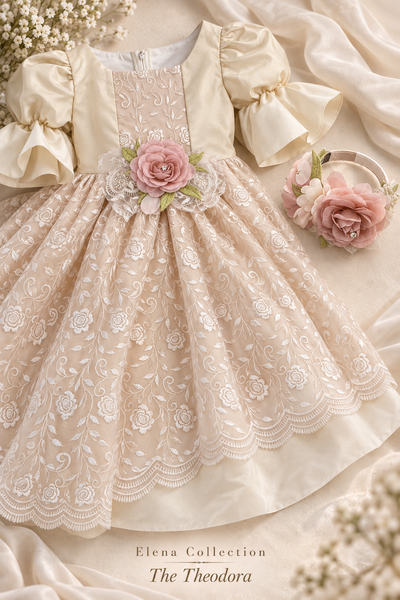 The Theodora – Couture Flower Girl Dress and Headband Set