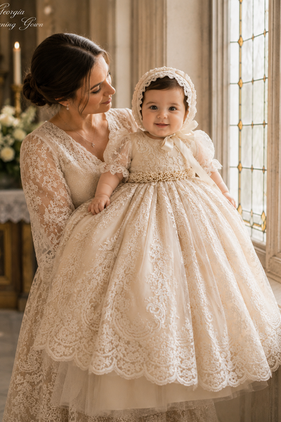 Heirloom Baby Christening Gown with Bonnet | The Georgia | Elena Collection