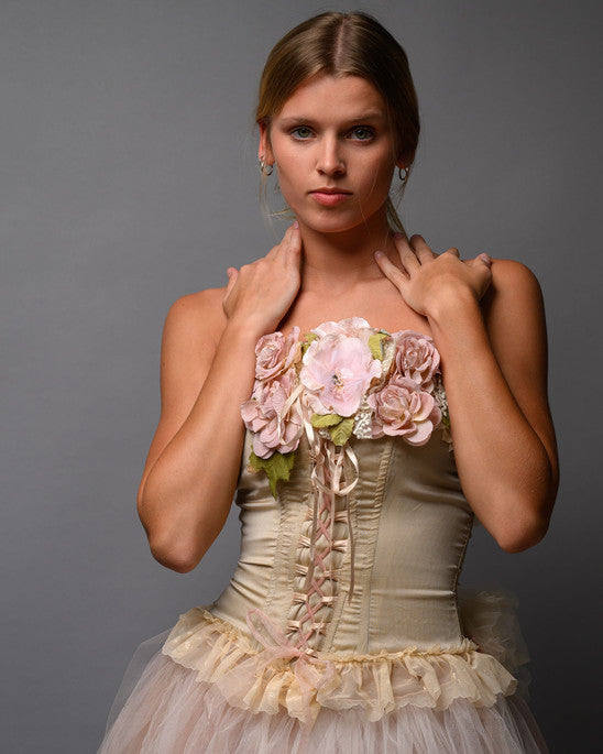 Blush Nude Couture Bridal Set – Corset Top with Detachable Tulle Skirt Train - Wearable Art