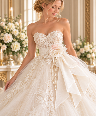The Romantic Rose | Silk Bridal Sash & Handmade Floral Brooch