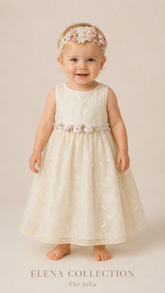 The Julia | Vintage Embroidered Organza Baby Dress & Headband