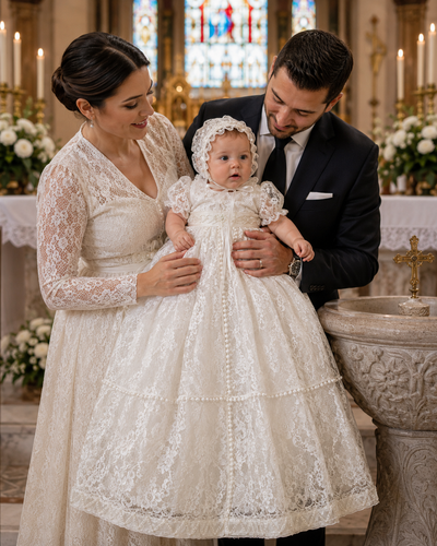 The Seraphina Gown | Heirloom Cotton Lace Christening Gown & Bonnet | Elena Collection
