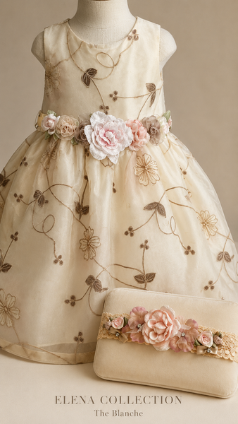 The Blanche | Vintage Embroidered Organza Baby Dress & Headband