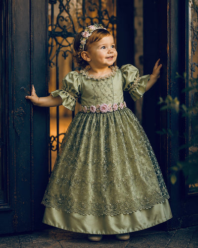 Emerald Rose Heirloom Dress | Victorian Flower Girl Dress | Elena Collection