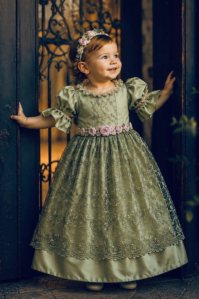 Emerald Rose Heirloom Dress | Victorian Flower Girl Dress | Elena Collection