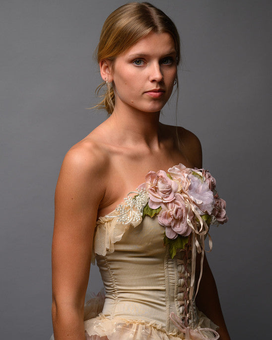 Blush Nude Couture Bridal Set – Corset Top with Detachable Tulle Skirt Train - Wearable Art