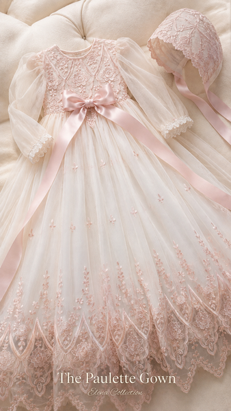 The Paulette Gown | Limited-Edition Embroidered Lace Christening Ensemble