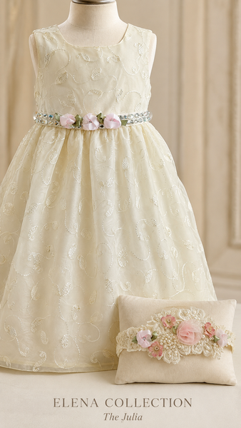 The Julia | Vintage Embroidered Organza Baby Dress & Headband
