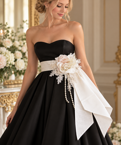 The Romantic Rose | Silk Bridal Sash & Handmade Floral Brooch