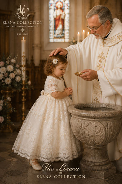 The Lorena | Hand-Beaded Corded Lace Christening Dress & Bonnet
