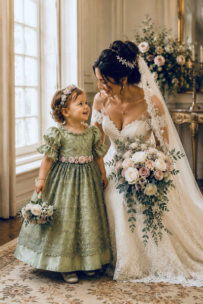 Emerald Rose Heirloom Dress | Victorian Flower Girl Dress | Elena Collection