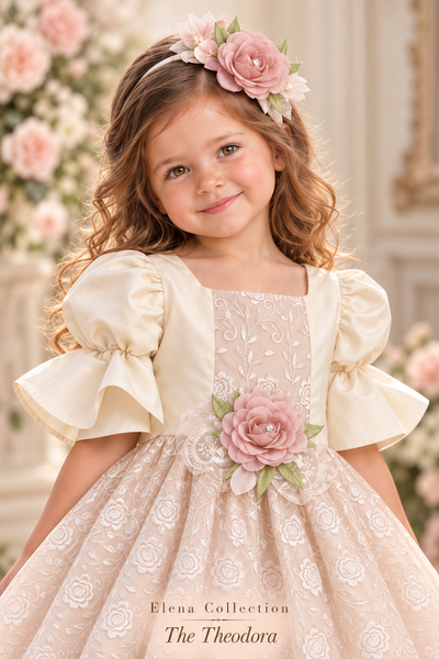 The Theodora – Couture Flower Girl Dress and Headband Set
