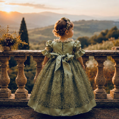 Emerald Rose Heirloom Dress | Victorian Flower Girl Dress | Elena Collection