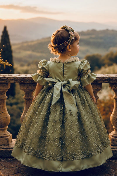 Emerald Rose Heirloom Dress | Victorian Flower Girl Dress | Elena Collection