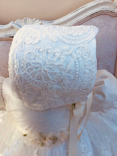 The Kyle Gown | Corded Lace and Silk Christening Ensemble