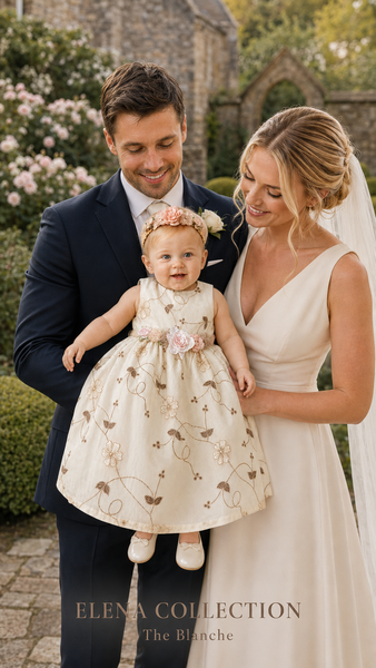 The Blanche | Vintage Embroidered Organza Baby Dress & Headband