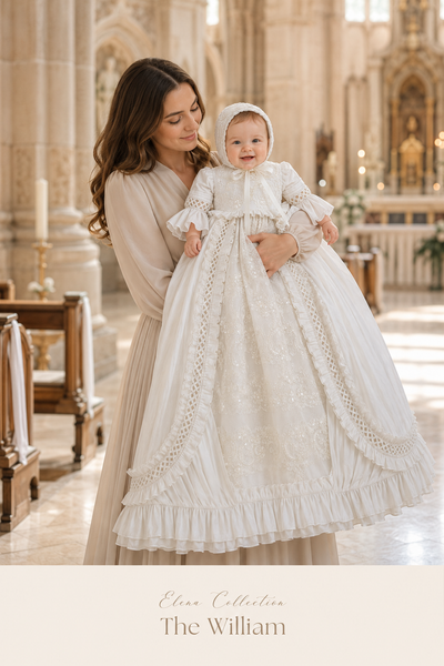 THE WILLIAM
Silk Couture Christening Gown & Bonnet