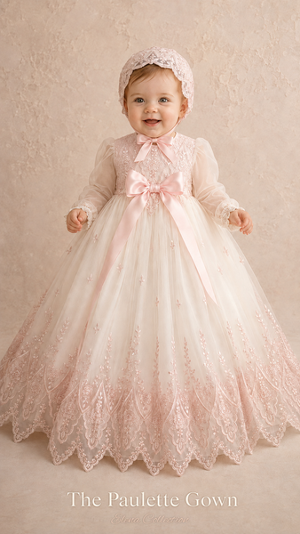 The Paulette Gown | Limited-Edition Embroidered Lace Christening Ensemble