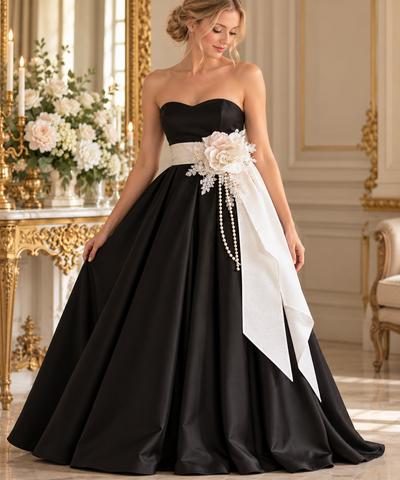 The Romantic Rose | Silk Bridal Sash & Handmade Floral Brooch