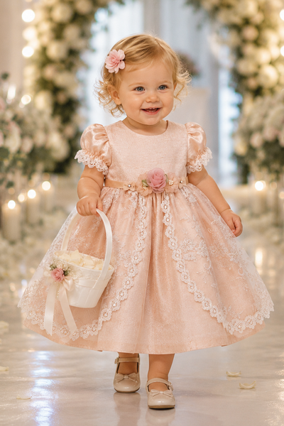 Elena Collection Isabella Rose Dress | One-of-a-Kind Silk Flower Girl Dress | 18 Months