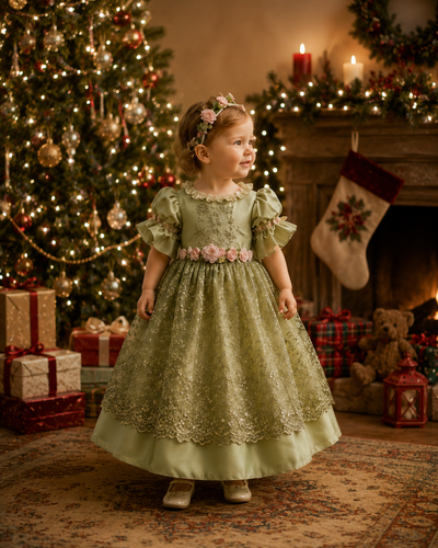 Emerald Rose Heirloom Dress | Victorian Flower Girl Dress | Elena Collection